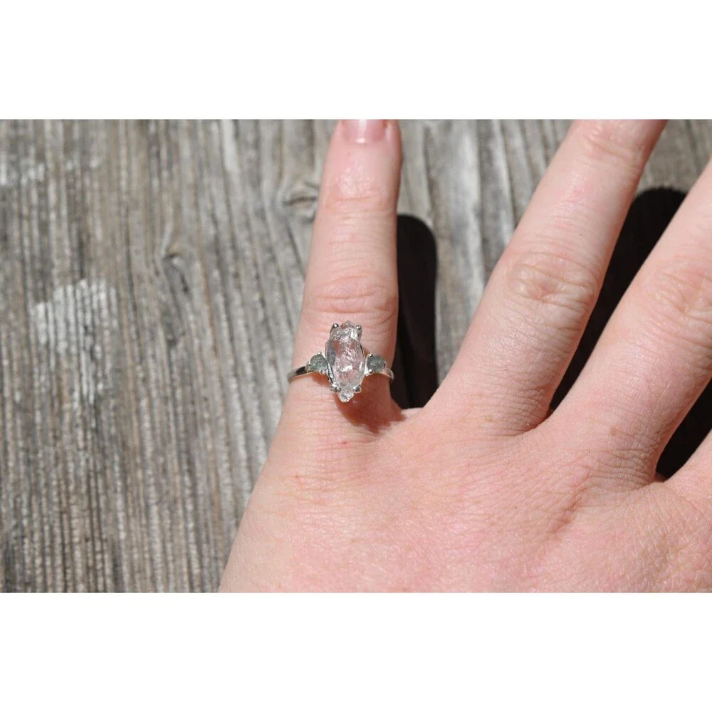 Engagement ring Montana sapphire and Lake County diamond  size 5 6 7 8 9 10 avel